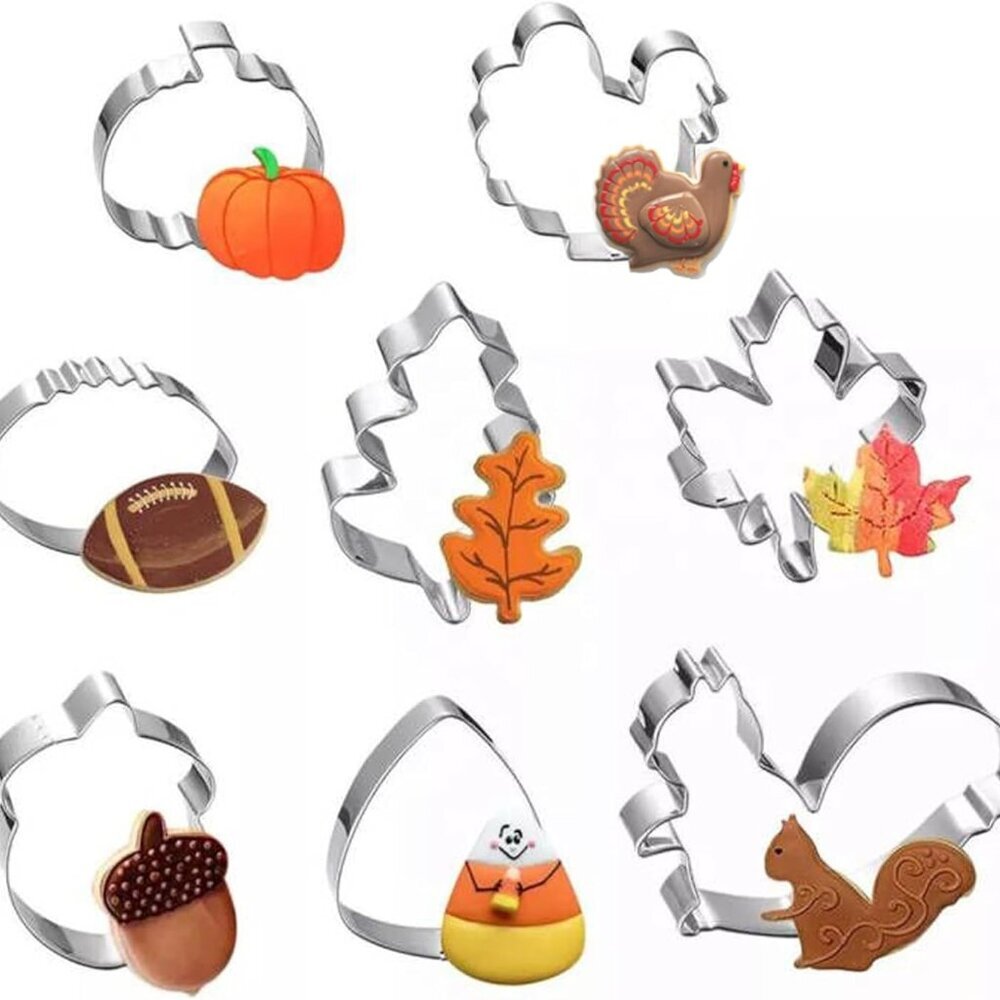 Fall Thanksgiving Cookie Cutters Set - 8 Pieces - Pumpkin, Football,Turkey, Mapl